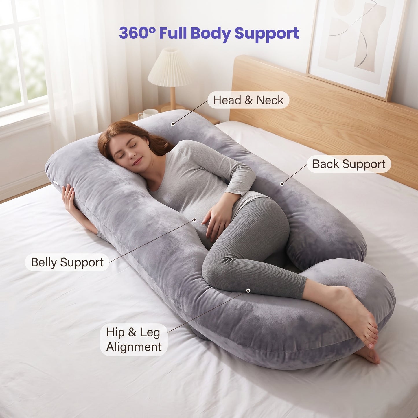 G-Shaped Full-Body Maternity Pillow with Removable Cover