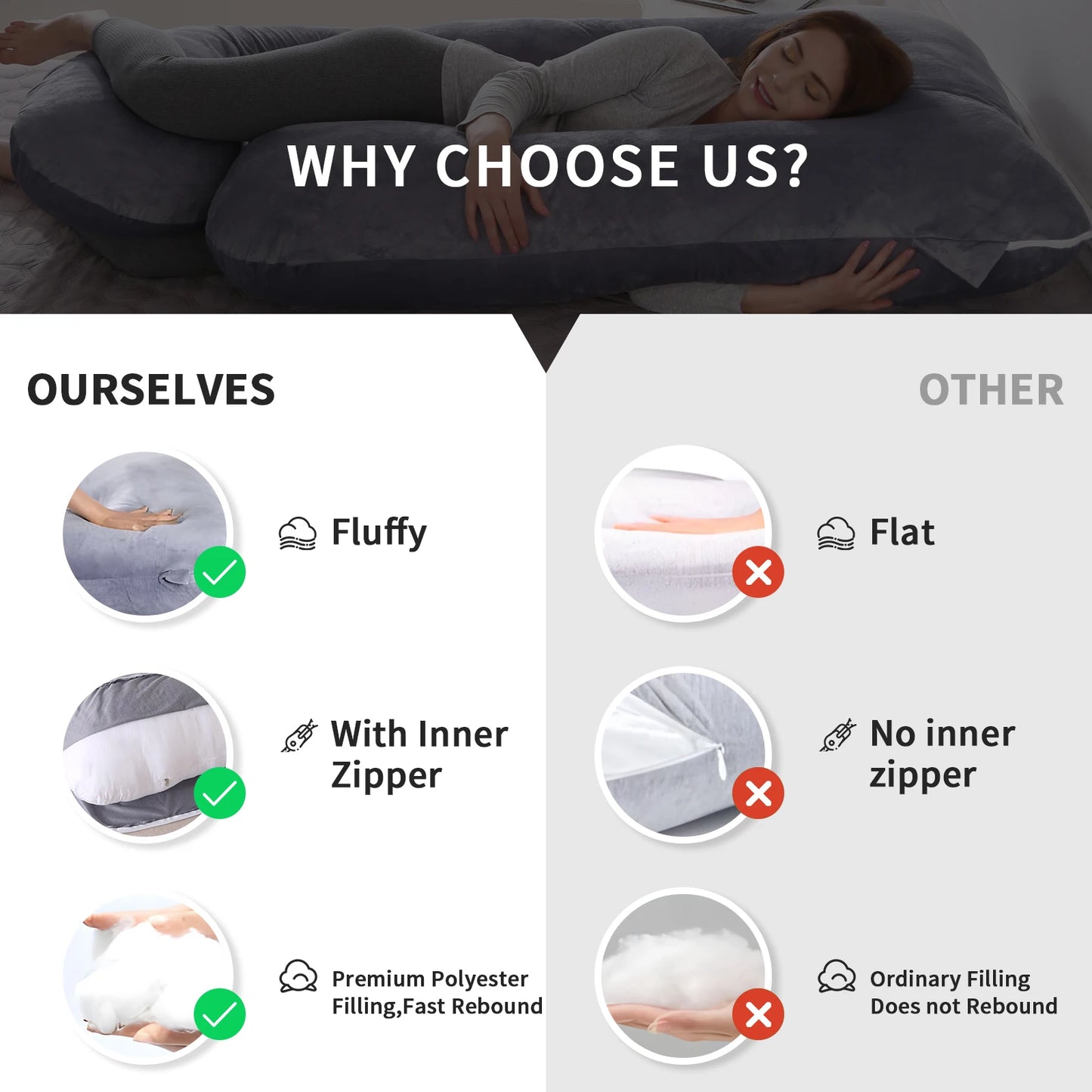 G-Shaped Full-Body Maternity Pillow with Removable Cover