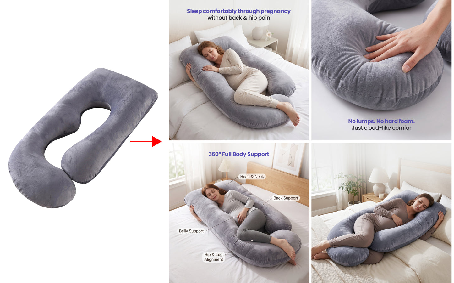G-Shaped Full-Body Maternity Pillow with Removable Cover